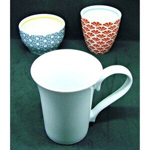 Starbucks Lot Stackable Printed Tea Cups and Plain White Coffee Mug Bone China